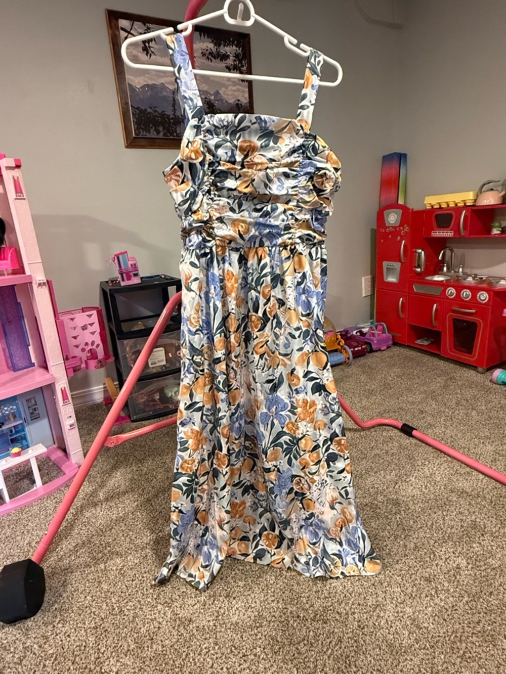 SHEIN White Floral Maxi Dress with Blue and Yellow Flowers